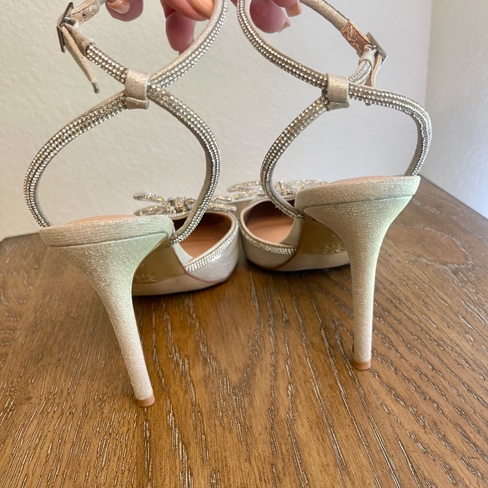 BCBGeneration Annese Silver And Rhinestone Heels Ankle Straps - Picture 2 of 8